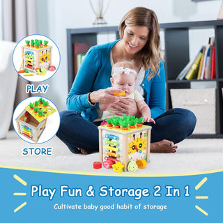 6-in-1 Treasure Chests Wooden Activity Cube for Kids