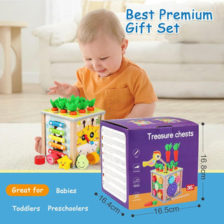 6-in-1 Treasure Chests Wooden Activity Cube for Kids