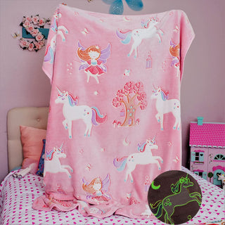 Premium Super Soft Warm Cozy Furry Blanket Glow in The Dark (5.5ft x 6.5ft) (Unicorn)