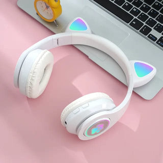 Meow Kids Wireless Headset: Cute Cat Theme with RGB Lights, High-Quality Sound TF Card for kids