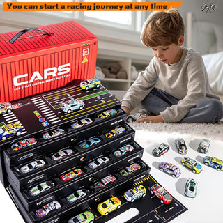 48pc Pull-Back Mini Racing Cars with Container for Kids