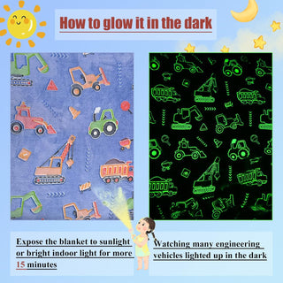 Premium Super Soft Warm Cozy Furry Blanket Glow in The Dark (5.5ft x 6.5ft) (Construction Vehicle)