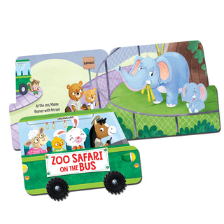 Zoo Safari on the Bus- A Shaped Picture Board book with Wheels