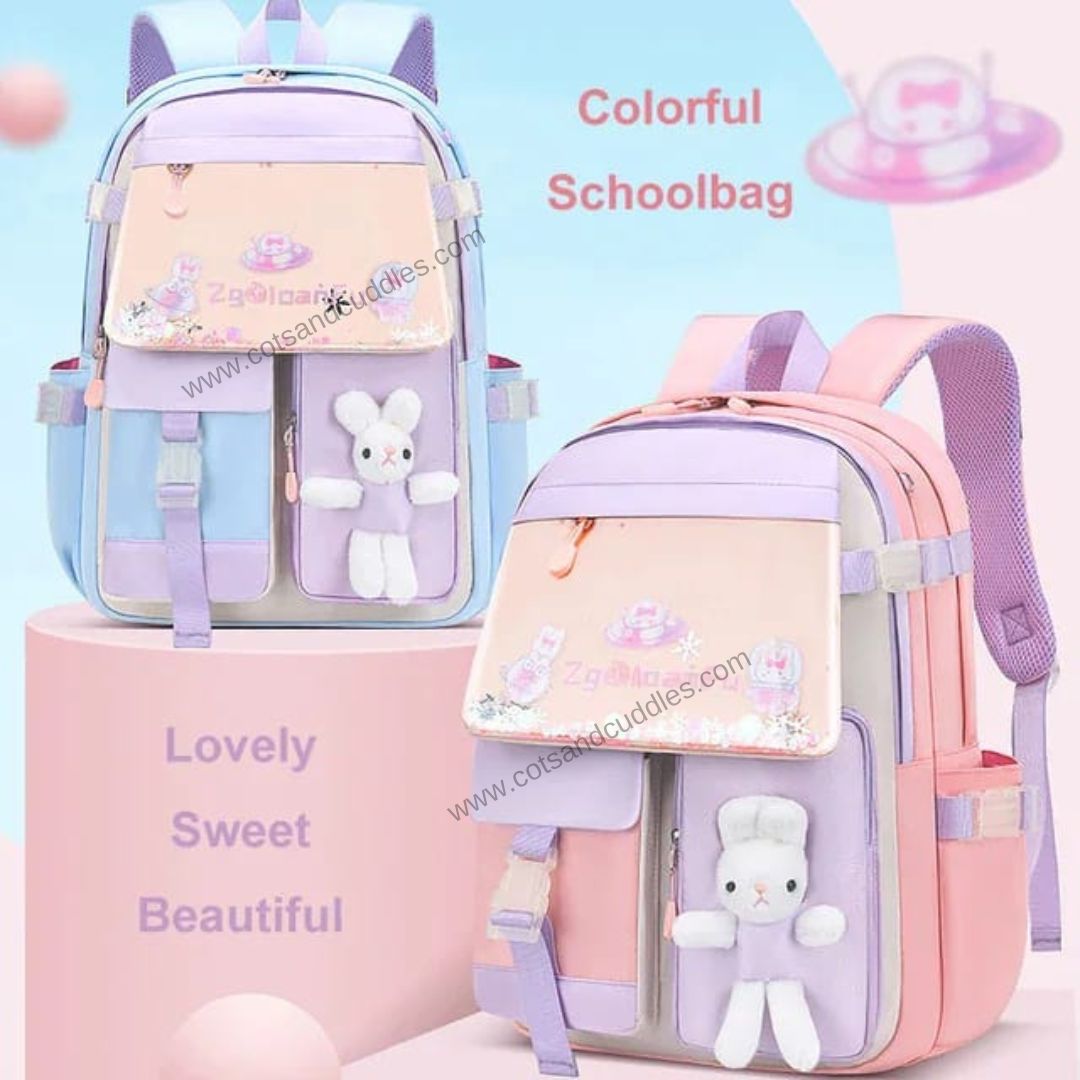 Cute Bunny Soft Toy Backpack for Small Primary School Kids with Multip