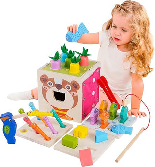 8-in-1 Wooden Montessori Activity Cube for Kids