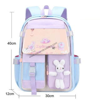 Cute Bunny Soft Toy Backpack for Small Primary School Kids with Multiple Zip Pockets and Anti-Theft Pocket