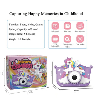 Unicorn -Themed Electronic Camera for Kids with Selfie Camera