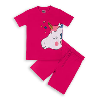 Unicorns Half Sleeves Unicorn Printed Night Suit - RED (Uk Size)