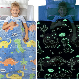 Premium Super Soft Warm Cozy Furry Blanket Glow in The Dark (5.5ft x 6.5ft) (Dino)