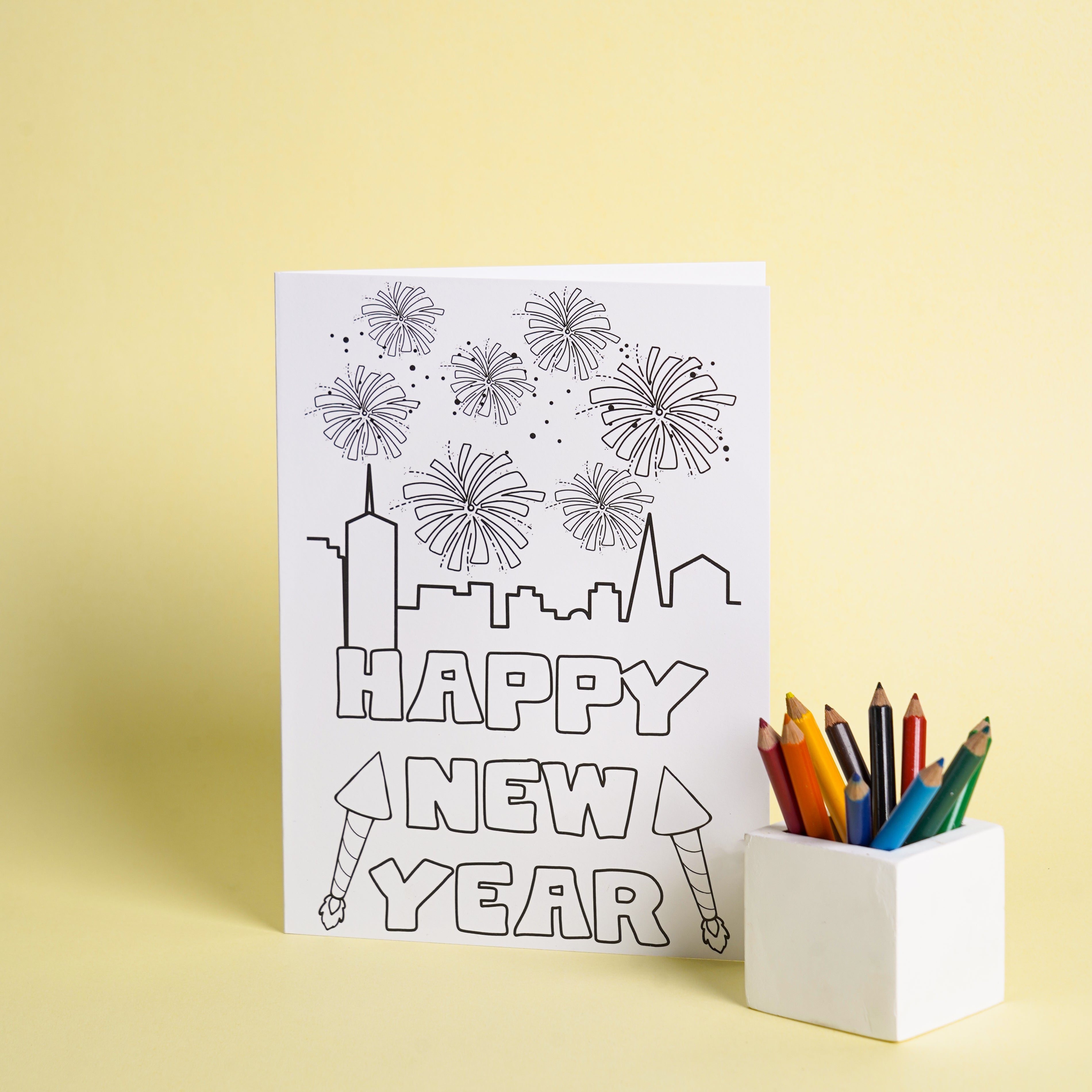 Set of cute hand-drawn square Happy New Year greeting card template  designs. Cozy New Year celebration elements with lettering. Cute children  drawing style gold postcard. 4916982 Vector Art at Vecteezy