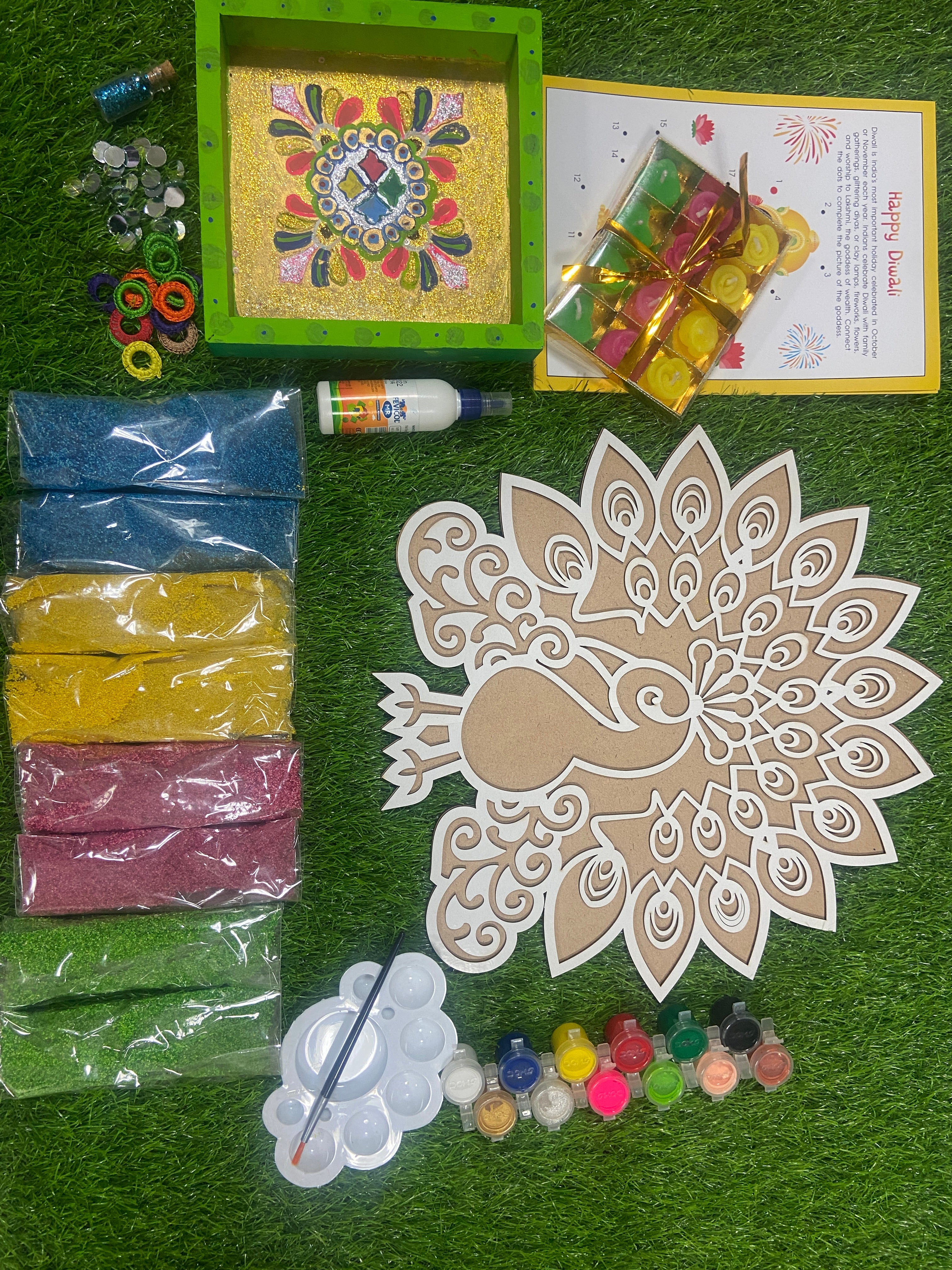 JAGS Rangoli Template Mat With MDF Base | Peacock Design | Size 12 Inch
