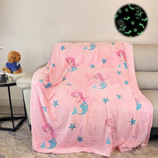 Premium Super Soft Warm Cozy Furry Blanket Glow in The Dark (5.5ft x 6.5ft) (Mermaid)