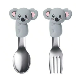 Koala Bear Design Silicone Bowl with Spoon and Fork (Grey)