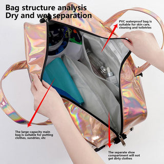 Illuminate Your Style: The Holographic Effect Bag with Shoe Pocket