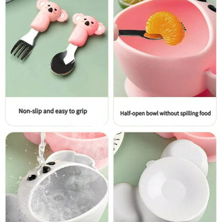 Koala Bear Design Silicone Bowl with Spoon and Fork (Grey)