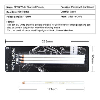 White Charcoal Pencil Set: (3 Pieces)