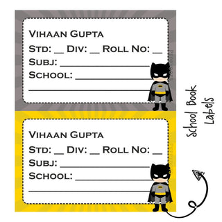 School Book Labels - Batman - Pack of 36 labels - PREPAID ONLY