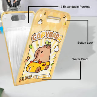 Capybara Portable A4 Cute File Folder Bag with 12 Layers