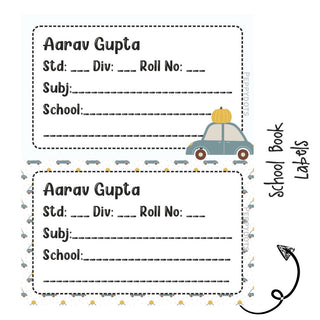 School Book Labels - Car - Pack of 36 labels - PREPAID ONLY