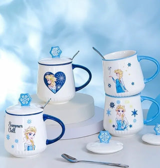 Frozen Design Ceramic Cup with Lid and Spoon (Random)