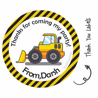 Round Thank You Label - Construction Vehicles (24 Pcs)