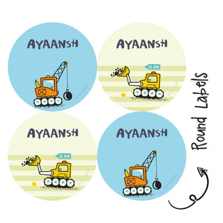 Round Water Proof Label - Cute Construction VehicleS (70 Pcs) (PREPAID ONLY)