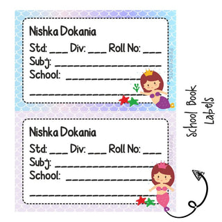 School Book Label - Cute Mermaid - Pack of 36 labels (PREPAID ONLY)