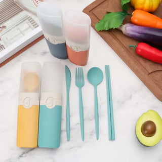 Wheat Straw Material Portable Travel Cutlery Set 5pc