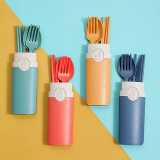 Wheat Straw Material Portable Travel Cutlery Set 5pc