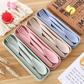 Wheat Straw Material Portable Travel Cutlery Set 3pc