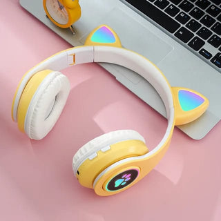 Meow Kids Wireless Headset: Cute Cat Theme with RGB Lights, High-Quality Sound TF Card for kids