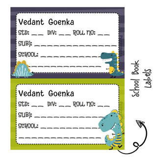 School Book Labels - Dino Colours - Pack of 36 labels - PREPAID ONLY