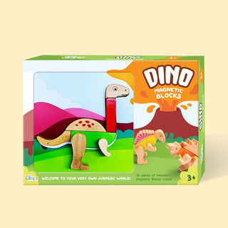 Cots and Cuddles Premium Quality Wooden Dino Magnetic Blocks 26pcs