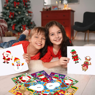 12 Random Sheets DIY Christmas Stickers – Make-a-Face Holiday Craft for Kids