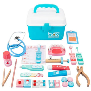 Wooden Doctor Set with Plastic Storage Box for Kids