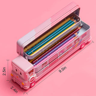 Double Decker Metal Pencil Case with Wheels