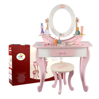 Wooden Dresser Table Set with Chair & Accessories for Pretend Play