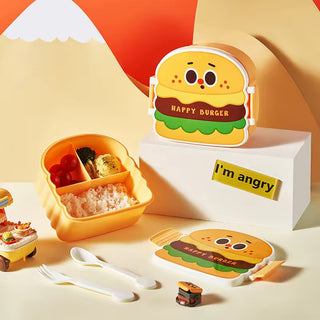 Cute Fast Food Design Plastic Lunch Box for Kids with Spoon and Fork (Bread)