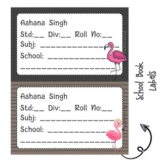 School Book Labels - Flamingo - Pack of 36 labels - PREPAID ONLY