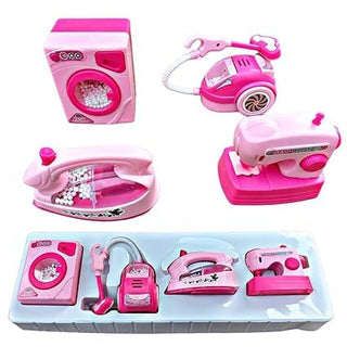 Kids Household Appliances Play Set – Washing Machine, Vacuum, Iron & Dryer (Pack of 4)