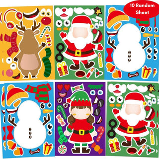 12 Random Sheets DIY Christmas Stickers – Make-a-Face Holiday Craft for Kids