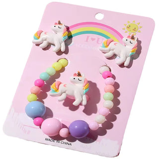 4pcs Unicorn Jewellery Set for Kids: Earrings, Ring, and Bracelet