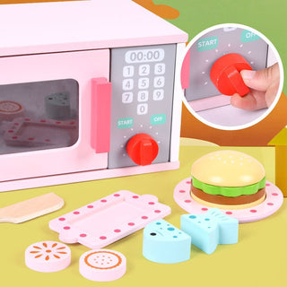 Pink Wooden Simulation Microwave Oven Toy: Engaging Play and Cognitive Development Toy for Kids