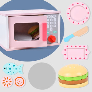 Pink Wooden Simulation Microwave Oven Toy: Engaging Play and Cognitive Development Toy for Kids