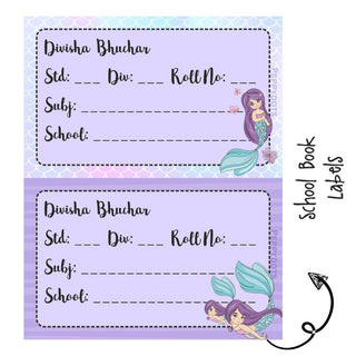 School Book Labels - Mermaid - Pack of 36 labels - PREPAID ONLY