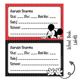 School Book Labels - Mickey Mouse - Pack of 36 labels - PREPAID ONLY