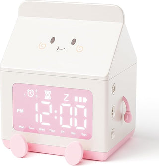 Milk Box LED Alarm Clock – USB Rechargeable for Kids