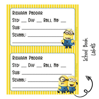 School Book Labels - Minions - Pack of 36 labels - (PREPAID ONLY)