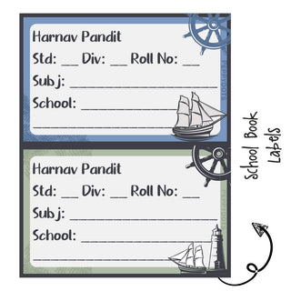 School Book Labels - Nautical - Blue - Pack of 36 labels - PREPAID ONLY