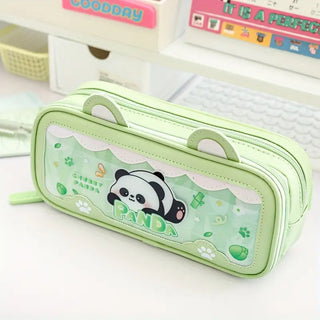 Panda Design Double Layer Pencil Pouch for Kids